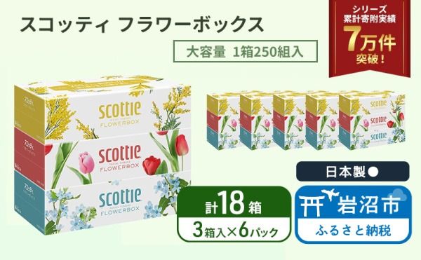 ティッシュ スコッティ フラワーボックス 18箱 ( 3箱 × 6パック )