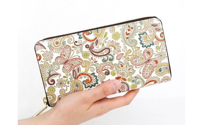 【文庫屋大関】 大容量　ぐるっとファスナーの長財布　ペイズリー【皮革工芸品】 ファッション小物 民芸品 