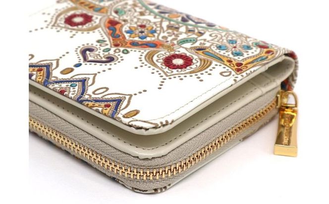 【文庫屋大関】二つ折りファスナーミニ財布 象のカーニバル【皮革工芸品】財布 二つ折り 小物 お札 カード 小銭 コンパクト 牛革 手作り 日本製 墨田区 東京都