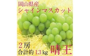 ぶどう 2026年 先行予約 9月・10月発送 シャインマスカット 晴王 2房（合計約1.3kg） ブドウ 葡萄 岡山県産 国産 フルーツ 果物 ギフト