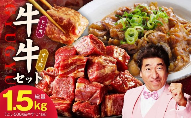 mrz0379 【氷温熟成×特製ダレ】牛ヒレ 500g＆牛すじ肉 1kg 総量1.5kg【味付き 訳あり サイズ不揃い 小分け 冷凍 SDGs フードロス カレー 煮込みに】