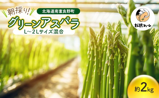 朝採り グリーンアスパラ L～2Lサイズ混合 2kg［松鶴ファーム］アスパラ アスパラガス ハウスアスパラ 野菜 やさい 新鮮 とれたて 甘い 北海道 南富良野