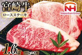 牛肉 A4 A5 等級 宮崎牛 ロース ステーキ 1.6kg 200g ×8枚  [日本ハムマーケティング株式会社 宮崎サテライト 宮崎県 日向市 452060693] 小分け 冷凍 焼肉 牛 肉 宮崎