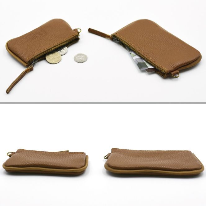 益子の革工房maharoのファスナーコインケース・カードケースセット　キャメル｜栃木県 益子町 ふるさと納税 コインケース カードケース 2個セット 牛革 手作り（AX133-7）