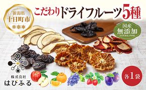 ドライフルーツ 5種(りんご プルーン デコポン いちご ぶどう)／リンゴ 苺 無添加 砂糖不使用 国産フルーツ 果物 保存食 ダイエット ギフト グルメ お取り寄せ はぴふる 新潟県 十日町市 