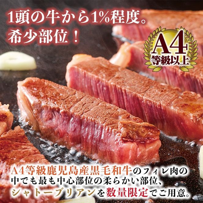 ＜選べる容量＞A4等級 以上 鹿児島産黒毛和牛・シャトーブリアン(計200g～最大400g)【財宝】国産 牛肉 希少部位 フィレ ステーキ  a269 a271 a326