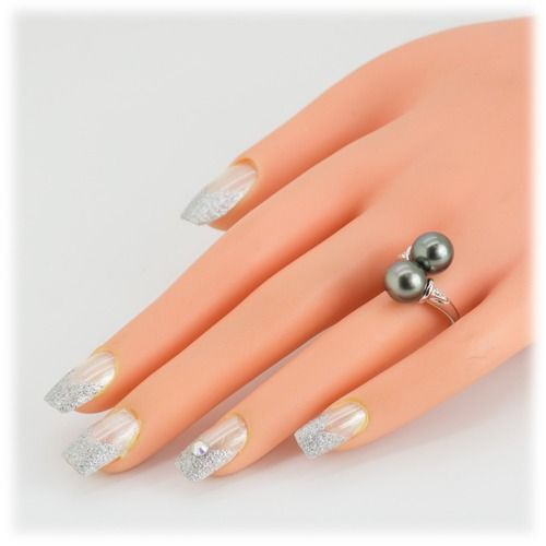 ブラックパール ツインリング 9ｍm 2個付 SV925 黒真珠 タヒチ産 (15496) 真珠 黒真珠 指輪 リング ブラックパール パール シルバー ジュエリー アクセサリー ツイン リング ダイヤモンド 山梨県 甲斐市 BR-69