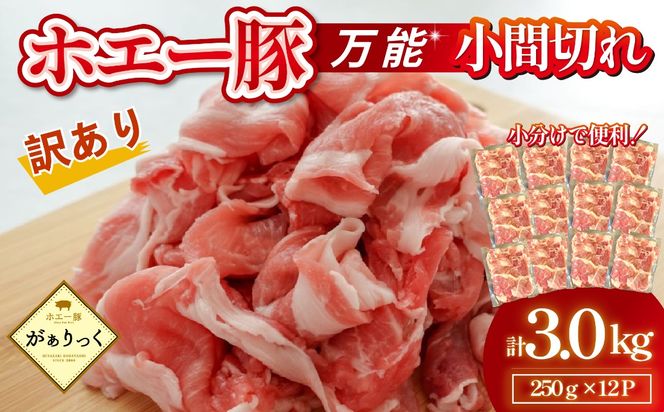 【訳あり】宮崎県産ホエー豚万能 小間切れ 3kg（250g×12袋 豚肉 豚 ホエイ豚 こま切れ 豚こま 豚小間切れ 豚しゃぶ 訳あり 小分け）