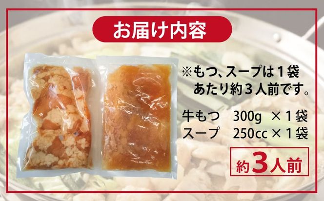 G3451 牛もつ鍋セット スープ付 約3人前【味付け 小分け 牛肉 ホルモン 醤油ベーススープ 簡単調理 お試し】