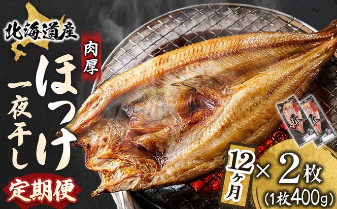 【定期便 12ヶ月】北海道産ほっけ一夜干し（400g以上）×2枚 | 釧路町の匠が贈る 北の至宝 ホッケ 干物 焼魚 焼き魚 白身魚 定期便 セット ひもの 魚干物 一人暮らし セット おかず 冷凍 魚介類 海鮮 絶品 人気 ヒロセ 北海道 釧路町 釧路超 特産品 121-1262-158-006