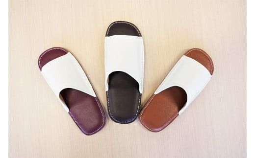 靴職人手作りの本革「スリッパ」 ホワイト×ダークブラウン キッズサイズ ルームシューズ 部屋履き 雑貨 日用品 革 本革 高級 ギフト プレゼント 贈答 白 茶 災害 子ども H066-102