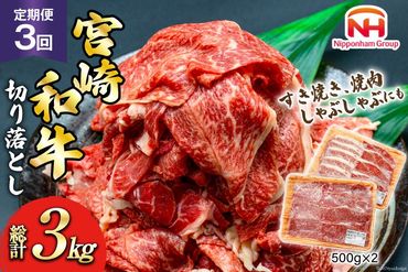 日本ハム 牛肉 3回 定期便 宮崎県 和牛 切り落とし 500g ×2p 計 1kg [日本ハムマーケティング 宮崎県 日向市 452061041] すき焼き しゃぶしゃぶ 赤身 小分け 冷凍 訳あり