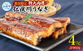 【数量限定】仁淀川特大肉厚うなぎ4尾セット タレ付き うなぎ 鰻 ウナギ 国産 蒲焼き かば焼き 1尾200g超え 仁淀川 太化うなぎ 【株式会社山本養鰻】 [BQAL008]
