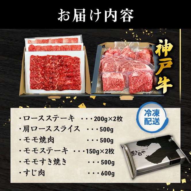 神戸牛 福袋 帝神 おまかせコース E  ロースステーキ 肩ローススライス もも焼肉 ももステーキ ももすき焼き用 すじ肉
