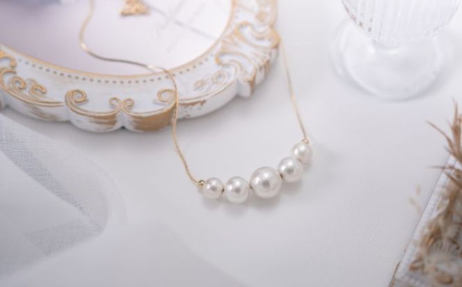 GL002コットンパール「ホワイト」ゴールドチェーンネックレス