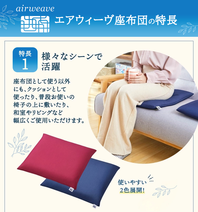 エアウィーヴ 座布団 オールシーズン対応 ぐっすり ホテル 安眠 健康 高反発 腰 肩 熟睡 寝具 寝心地 新生活 洗える 送料無料 体圧分散 大人気 日本製 国産  人気 妊婦 赤ちゃん