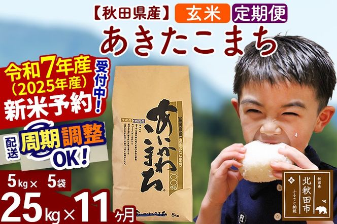 ※令和7年産 新米予約※《定期便11ヶ月》秋田県産 あきたこまち 25kg【玄米】(5kg小分け袋) 2025年産 お届け周期調整可能 隔月に調整OK お米 藤岡農産|foap-20911