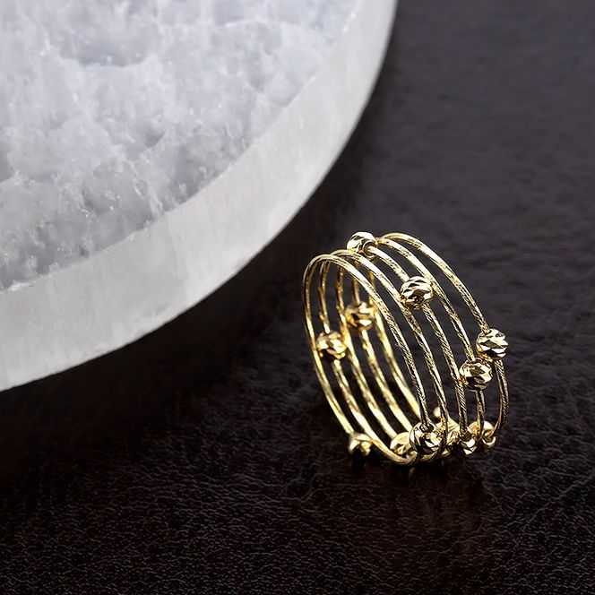 18金 リング レディース フリーサイズ 形状記憶 調整可 ゴールド 5連 ミラーボール 指輪 シンプル イエローゴールドK18 250328an401y100 SWAA354