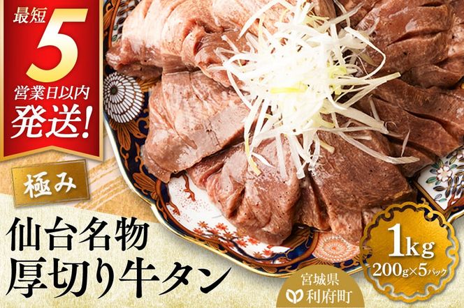 仙台名物 厚切り 牛タン 塩仕込み 1kg(200g×5P) 牛たん スライス 塩味 [牛タン タン塩 希少 部位 タン中 タン元 塩ダレ タレ 小分け 仙台 名物 厚切 肉厚 おいしい 美味 牛 肉 焼肉 バーベキュー BBQ 宮城県 利府町 船田食品]|06_fss-021101