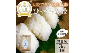 【令和8年産】【日本農業賞大賞】ひゃくまん穀3kg精白米 能美市 お米 精米銘柄米 精米したて 一等米 172111_AE002