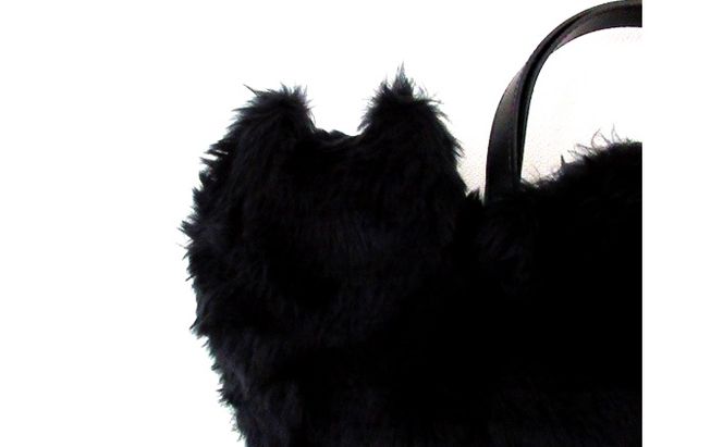 オリジナルネコ型トートバッグ＊ふわふわファー黒猫 ファッション かばん ねこ クロネコ 普段使い お出かけ 