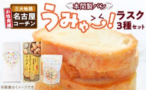 本間製パン　うみゃ～！ラスクセット［013H11］特製 ラスク 3種 名古屋コーチン たまご100% 濃厚 プレーン 甘い スイーツ デザート おやつ 可愛い パッケージ お土産 贈り物 厳選材料 国産発酵バター シンプル 愛知県 小牧市 お取り寄せ 送料無料