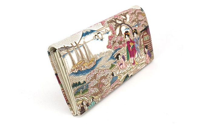 【文庫屋大関】スッキリ大人の財布　束入れ　浮世絵　御殿山【皮革工芸品】 ファッション小物 手作業 手塗 