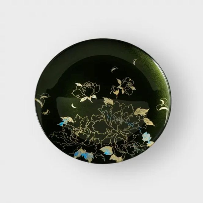 丸小皿 牡丹 梨地グリーン ［NF148］ 303446_CU90069