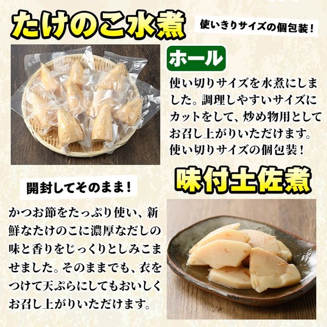 ご家庭用たけのこ美味づくし(5種10袋・たけのこ水煮、味付けタケノコ2種、味付土佐煮、たけのこご飯の素)国産 筍 野菜 使い切り 小分け 個包装【上野食品】a-14-18-z