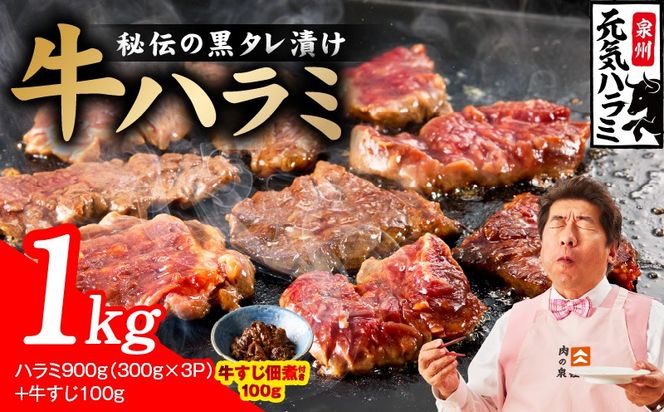 010B1966 【新登場】極旨黒ダレ 牛ハラミ 総量 1kg（ハラミ 300g×3P+牛すじ 100g）【牛肉 はらみ 小分け 焼肉 お弁当 BBQ 訳あり ワケアリ わけあり サイズ不揃い 規格外 TVで話題】