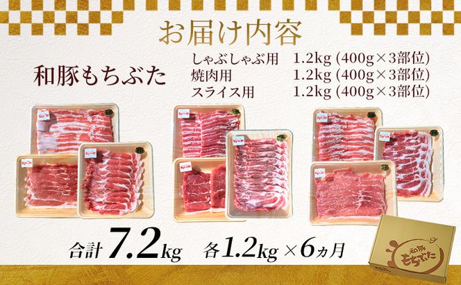 和豚もちぶた 6ヵ月定期便 計7.2kg しゃぶしゃぶ 焼肉 スライス 豚バラ 肩ロース モモ