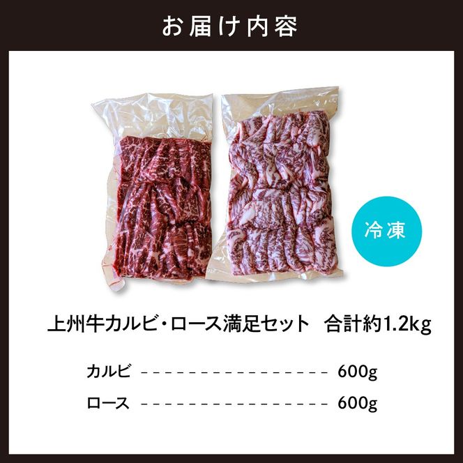 上州牛カルビロース満足セット1.2kg(各600g×2パック)群馬県 千代田町  国産 牛肉 ブランド牛 精肉 肉 お肉 焼肉 バーベキュー BBQ キャンプ アウトドア 食べ比べ 食品 冷凍便 グルメ お取り寄せ グルメ 送料無料 