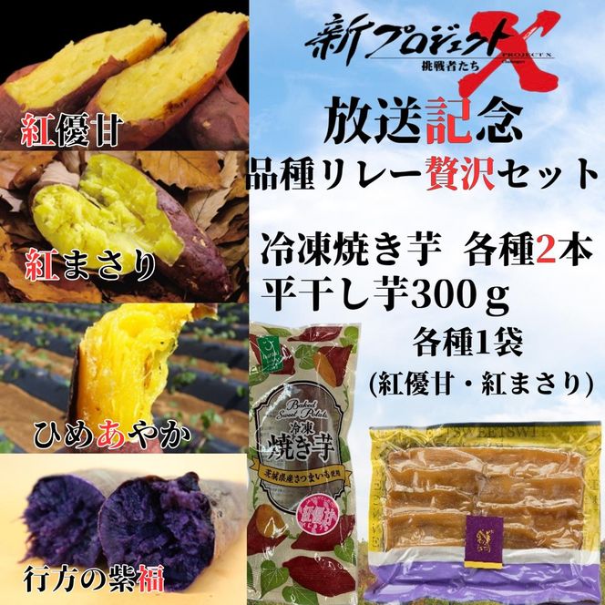 【新プロジェクトX放送～行方かんしょ～】 （冷凍焼き芋4種×2本・平干し芋300ｇ各種1袋セット）|茨城県 行方市 ふるさと納税 冷凍焼き芋 やきいも 平干し芋 ほしいも 紅はるか 紅優甘 紅まさり ひめあやか 紫福（AE-160）