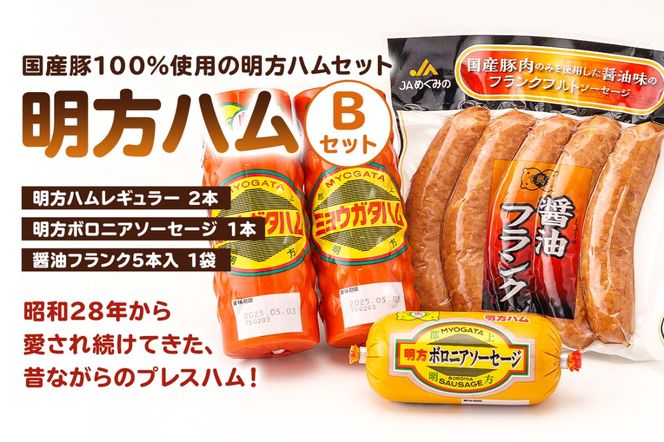 明方ハムBセット（明方ハム レギュラー ２本・明方ボロニアソーセージ　１本・醤油フランク５本入 １袋） 【0059-002】