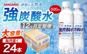 【12ヶ月定期便】サンガリア　伊賀の天然水　強炭酸水　1ケース（500mL×24本）【igge-tkb0004】