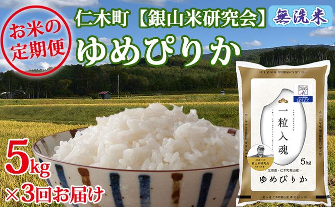 【2025年産米】3ヵ月 定期便 銀山米研究会の無洗米＜ゆめぴりか＞5kg　ご飯 ライス 白米 ブランド米 おにぎり お弁当 北海道産 産地直送 ご飯 時短 朝ごはん 夜ごはん 昼ごはん [株式会社 松原米穀]