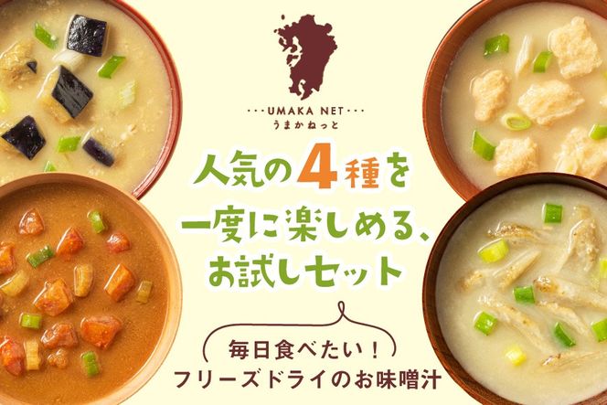 味噌汁 フリーズドライ 4種 揚げなす 南関揚げ ごぼう トマト 各2食 計8食 [タムラ 福岡県 宇美町 um40azp050010] お味噌汁 セット お試し 詰め合わせ 福岡 みそ汁 おみそ汁 インスタント 保存食 クリポス メール便 メール便対応