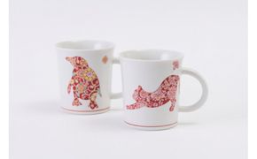 ペアマグカップ　ボタニカルアニマル 色赤絵　猫とペンギン 172111_CY18005