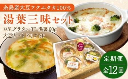 【全12回定期便】【 湯葉を贅沢使用！ 】 湯葉 三昧 セット （ 豆乳 グラタン ＋ 大豆 ミート ドリア ＋ 湯葉 60g 1枚 ） 《糸島》 【酒瀬川】 [AZJ008] ドリア 冷凍 ギフト ゆば グラタン 大豆 国産 詰め合わせ
