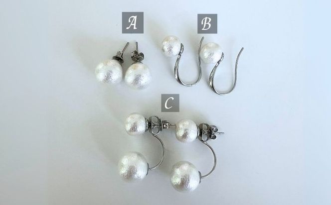 GL010コットンパール「ホワイト」ピアス３点セット(シルバー)