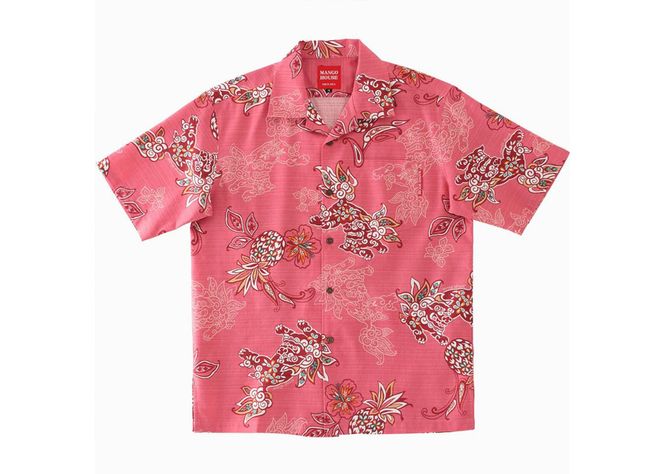 【かりゆしウェア】メンズ いちゃりばシーサーパインLサイズ×ピンク