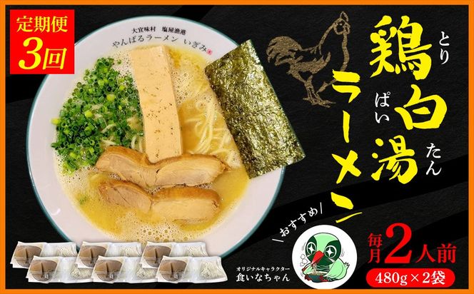【定期便：3回】鶏白湯ラーメン 2人前（480g×2袋） 沖縄 大宜味村 らーめん こだわり 2人前 2袋 ふるさと納税 送料無料 ご当地 お取り寄せ グルメ 人気 定期 プレゼント 自分用 パイタン ぱいたん ラーメン
