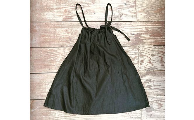 「リネン100％」サスペンダー付きギャザースカート 