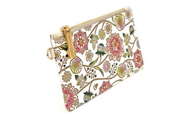 【文庫屋大関】すっきりカードケース　ダリア＜ベリーピンク＞【皮革工芸品】 ファッション小物 雑貨 フラグメントケース 小銭入れ付き 収納 スマート 日本製 花柄 