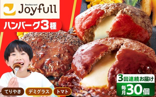 【全3回定期便】【福岡工場直送】ジョイフル ハンバーグ スペシャル 詰め合わせ 3種 30個セット 《築上町》【株式会社　ジョイフル】[ABAA042]