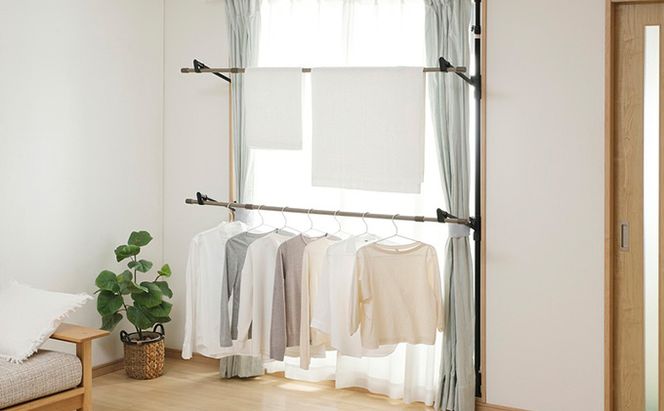 木目調窓枠物干し MW-W260N ブラック アイリスオーヤマ 雑貨 日用品 