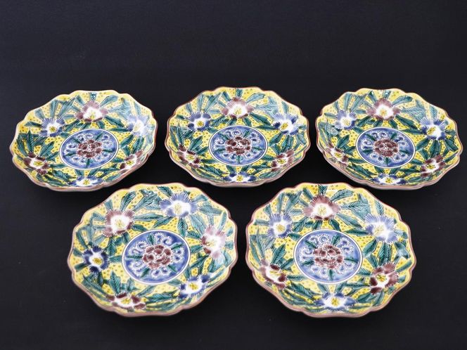 九谷焼　4.2号皿揃　吉田屋芙蓉 （5枚セット）a01 食器 キッチン雑貨 キッチンアイテム 雑貨 小物 お皿 丸皿 食卓 テーブルコーディネート 