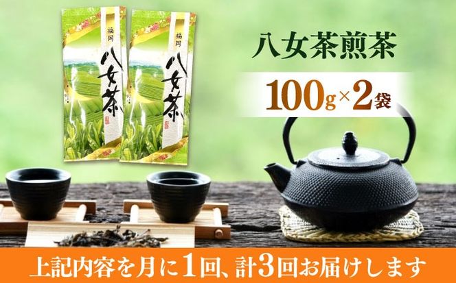 【全3回定期便】八女茶煎茶 100g×2袋《築上町》【株式会社木村食品(千代海苔株式会社)】お茶 茶 緑茶 ギフト[ABEI036]