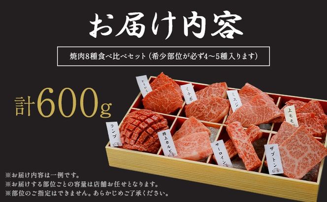 厳選 くまもと黒毛和牛 焼肉用食べ比べ8種 600g《45日以内に出荷予定(土日祝除く)》熊本県 大津町 くまもと黒毛和牛 和牛焼肉LIEBE 厳選部位 希少部位 特上カルビ サーロイン ザブトン 上モモ ランプ イチボ ミスジ 冷蔵 リーベ---so_cliebey8sy_45d_r7_25000_600g---