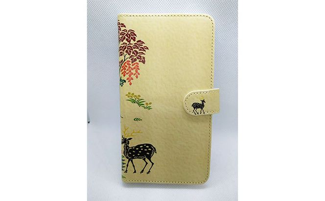 抗ウィルス天平文様汎用手帳型スマートフォンケース鹿草木　Mサイズ 小物 